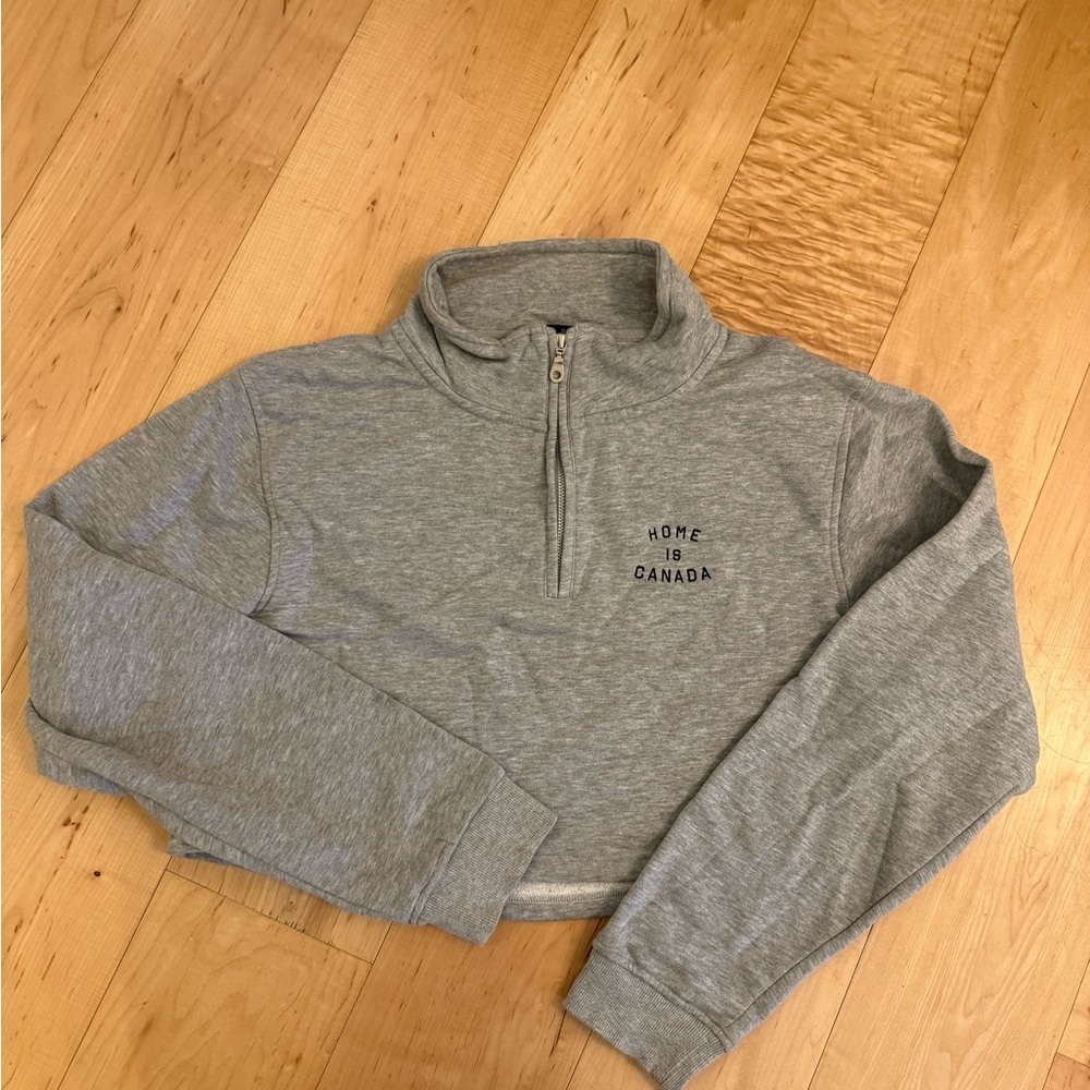 Peace Collective Gray Half-Zip Cropped Sweatshirt